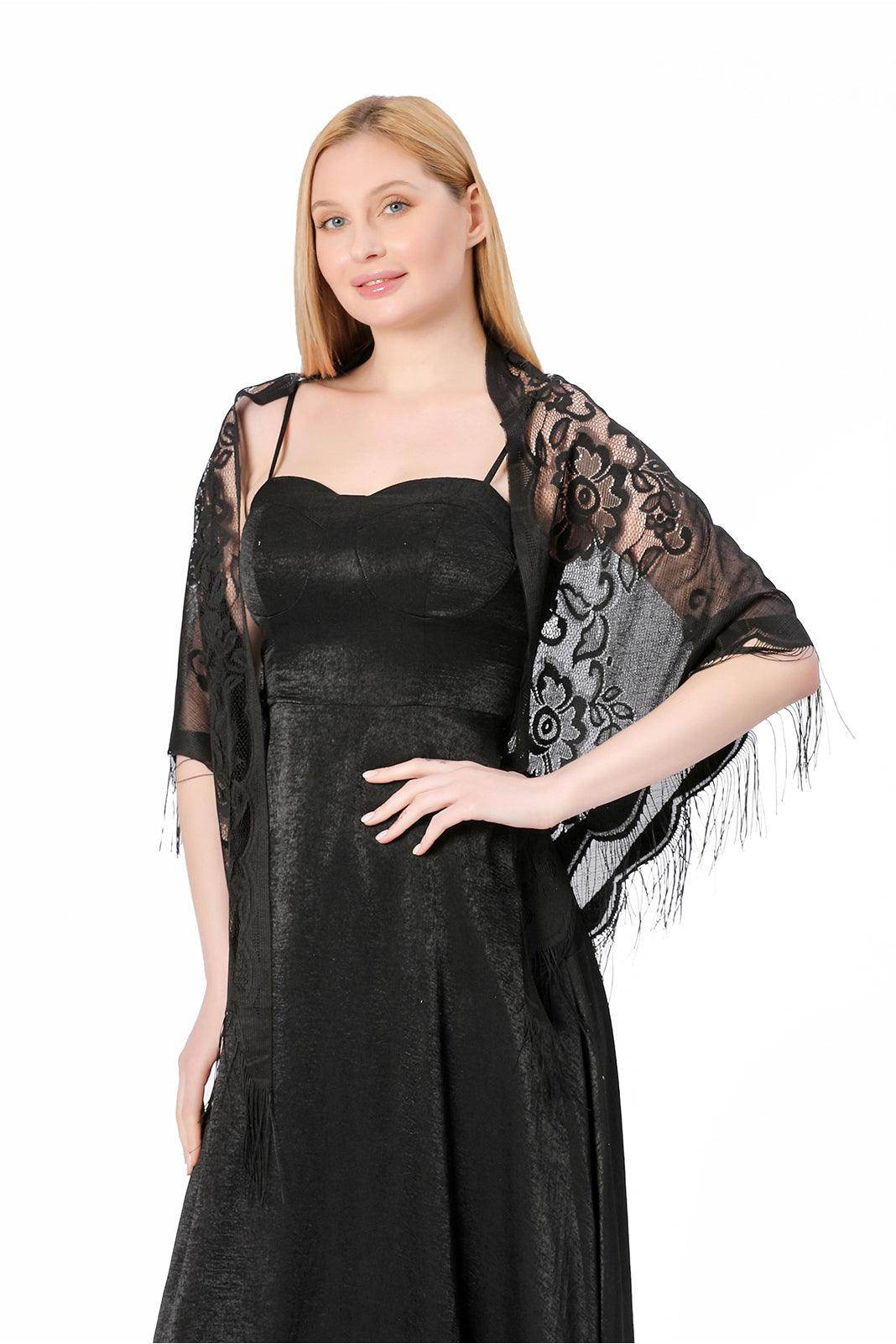 Lace Shawl with Tassels CJ0104 - COCOMELODY